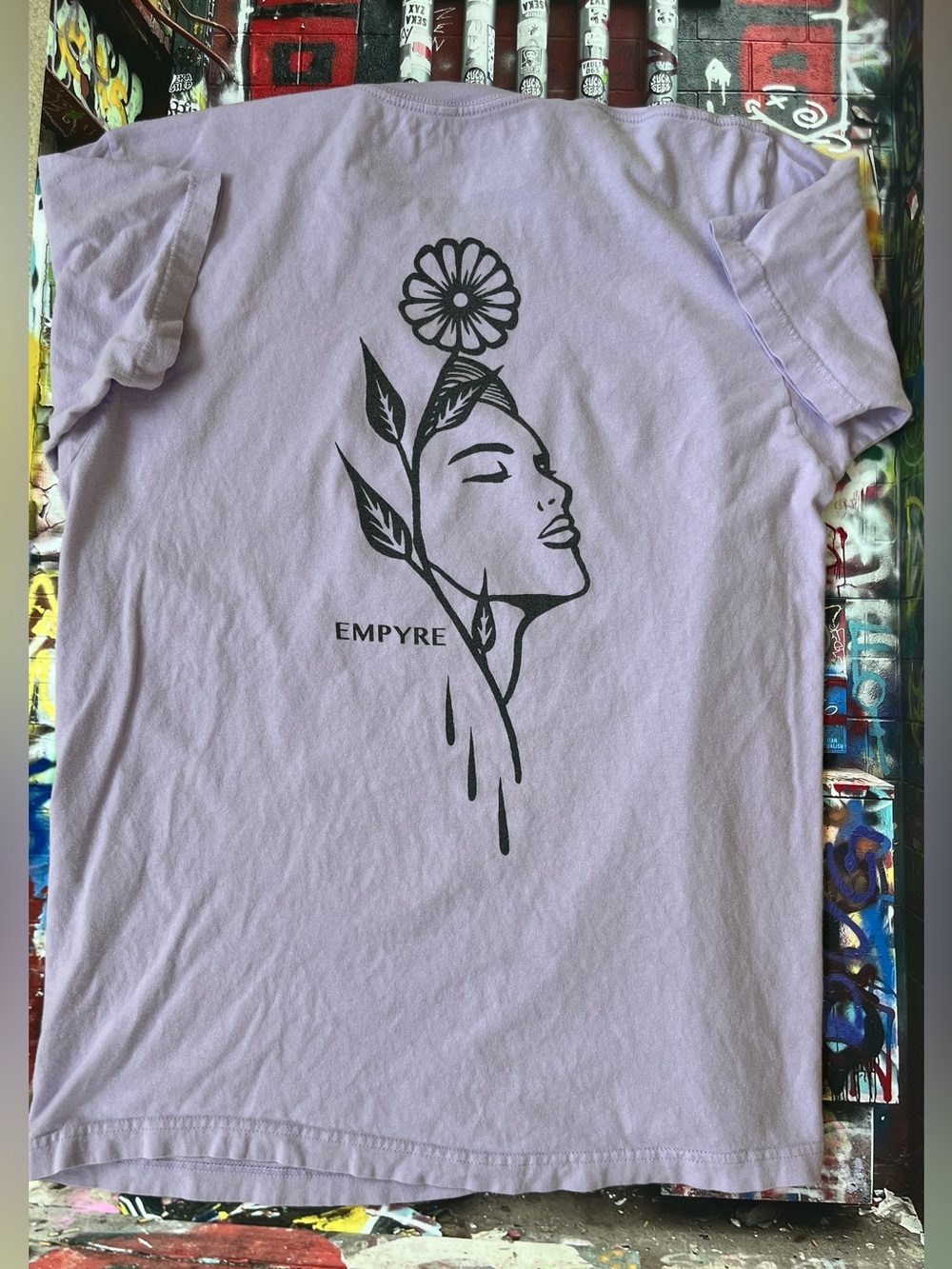 Empyre Lilac Short Sleeve Tee with Black Floral Face Graphic